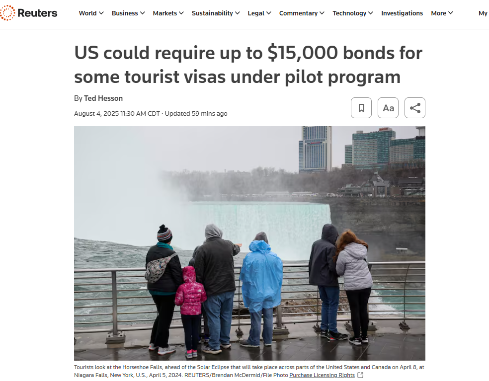 重磅！赴美签证新规！多国B1/B2签证申请人，需缴纳$15,000保证金