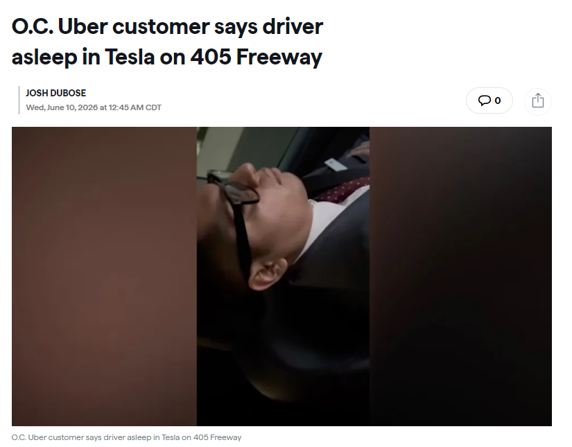 坐Uber坐出一身冷汗!司机疑似睡着,Tesla独自在高速行驶:这是真正的“躺着挣钱”